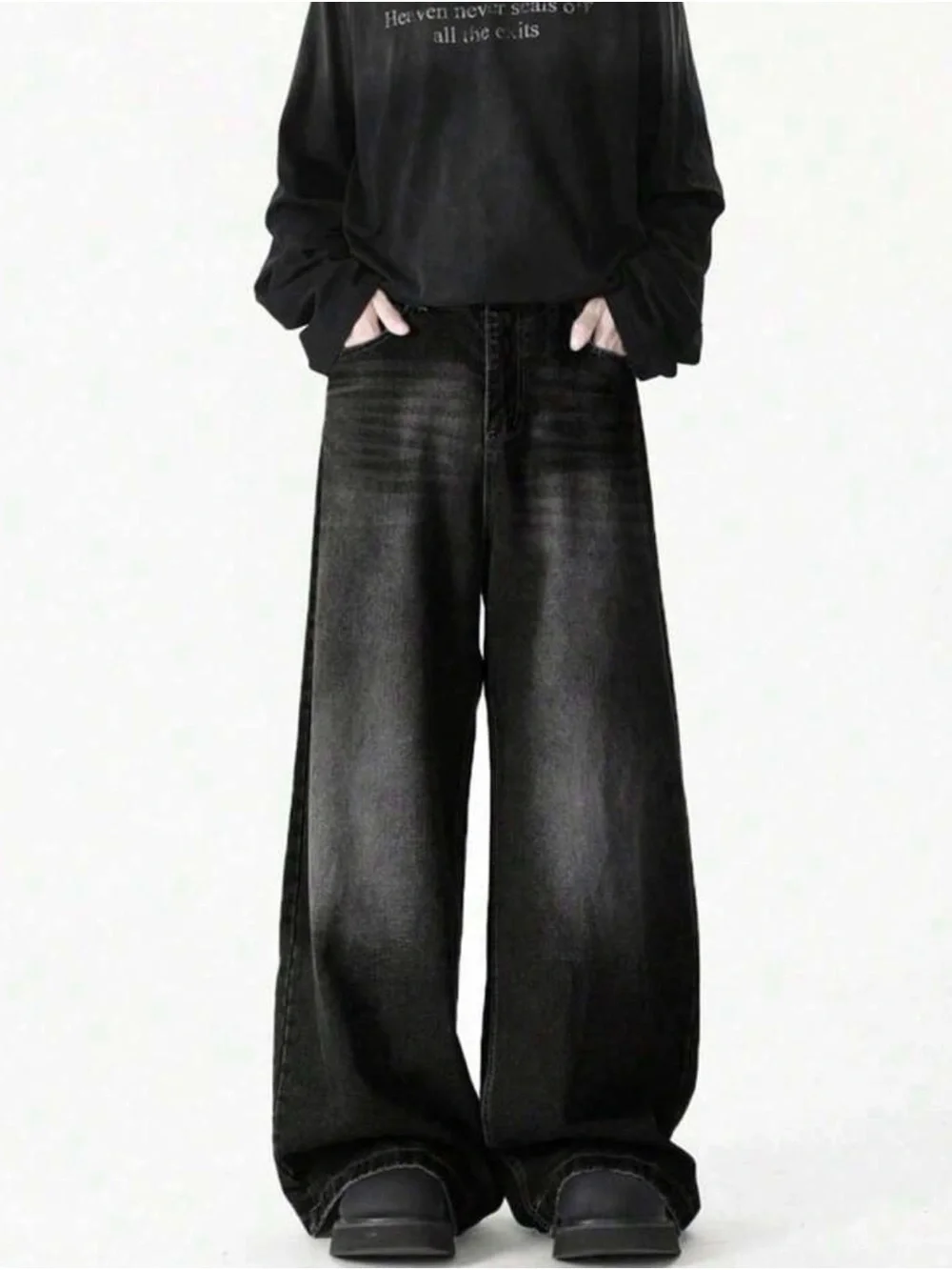 Black Wide-Leg Women’s Jeans - Casual Loose Fit